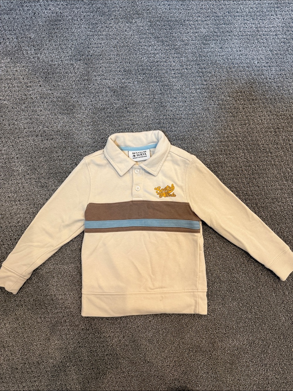 Scotch & Soda Cream Pullover Sweatshirt with Brown and Light Blue Stripes